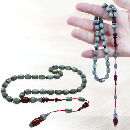 Sistemli Her Bir Tanesi ve İmamesi Usta İşçilikli Kapsül Kesim Sedefli Gri Kırmızı Katalin Tesbih - Tesbihane