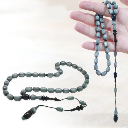 Sistemli Her Bir Tanesi ve İmamesi Usta İşçilikli Kapsül Kesim Sedefli Gri Lacivert Katalin Tesbih - Tesbihane