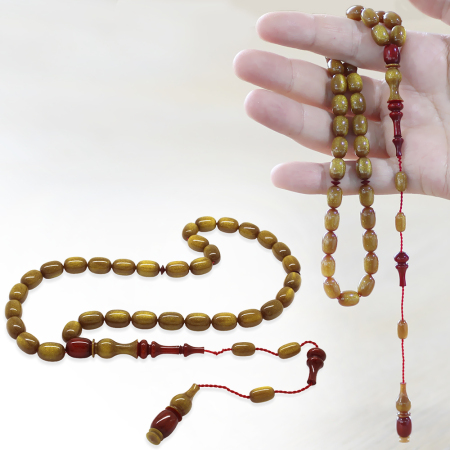 Sistemli Her Tanesi ve İmamesi Usta İşçilikli Kapsül Kesim Sedefli Kahverengi Kırmızı Katalin Tesbih - Tesbihane