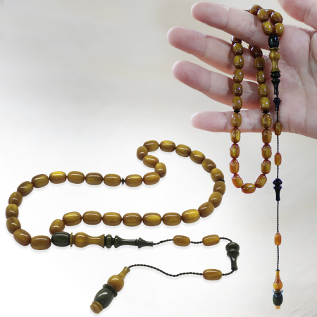 Sistemli Her Tanesi ve İmamesi Usta İşçilikli Kapsül Kesim Sedefli Kahverengi Siyah Katalin Tesbih - Tesbihane