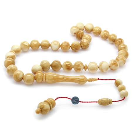 Sistemli Her Tanesi İbrahim Uysal Usta Kumpas İşçilikli Küre Kesim Beyaz Kuka Tesbih - Tesbihane