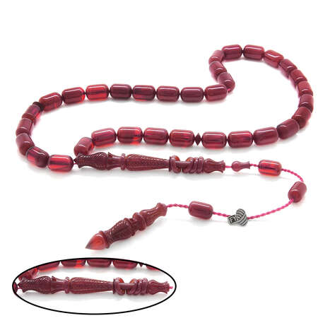 Sistemli Her Tanesi Kumpas İşçilikli Kapsül Kesim Kalemkar İmame Kolleksiyonluk Koyu Sarı Ateş Kehribar Tesbih - Tesbihane