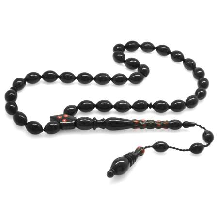 Sistemli Her Tanesi Kumpas İşçilikli Kırmızı Mineli Arpa Kesim Erzurum Oltu Taşı Tesbih - Tesbihane