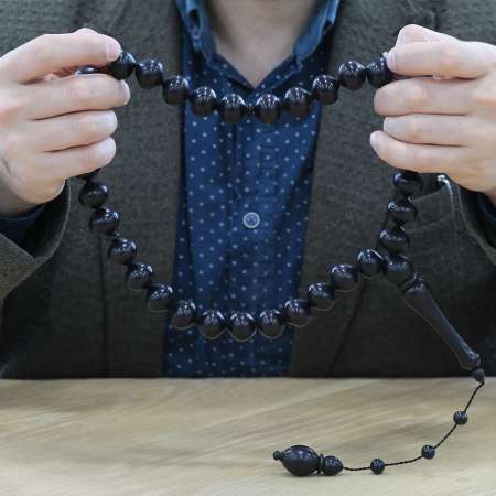 Sistemli Her Tanesi Kumpas İşçilikli Küre Kesim İri Boy Kolleksiyonluk Abanoz Ağacı Tesbih - Tesbihane