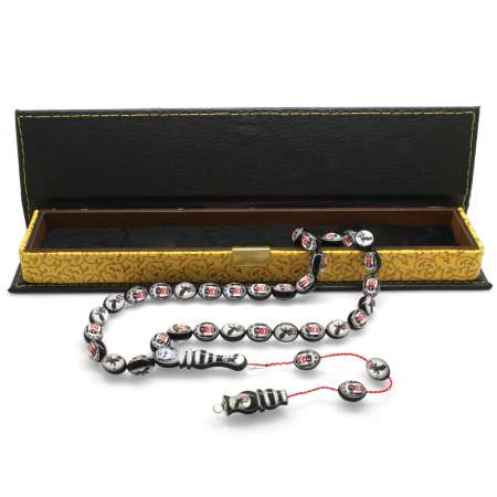 Sistemli Her Tanesi Tek Tek Hazırlanan Arpa Kesim Beşiktaş Logolu Siyah-Beyaz Koleksiyonluk Tesbih - Taraftar