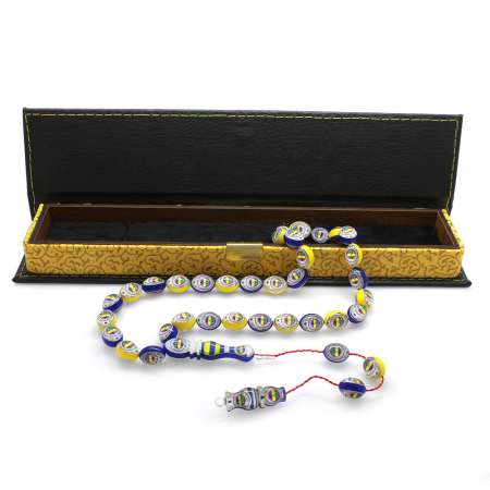 Sistemli Her Tanesi Tek Tek Hazırlanan Arpa Kesim Fenerbahçe Logolu Sarı-Lacivert Koleksiyonluk Tesbih - Taraftar