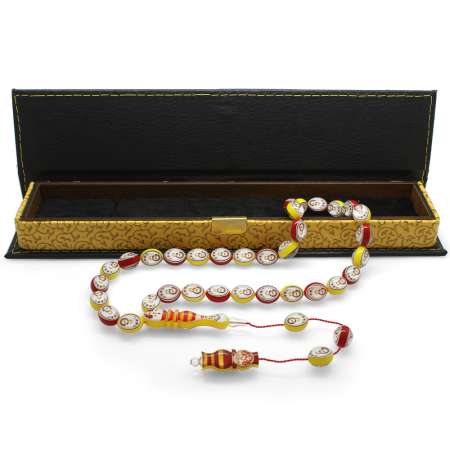 Sistemli Her Tanesi Tek Tek Hazırlanan Arpa Kesim Galatasaray Logolu Sarı-Kırmızı Koleksiyonluk Tesbih - Taraftar