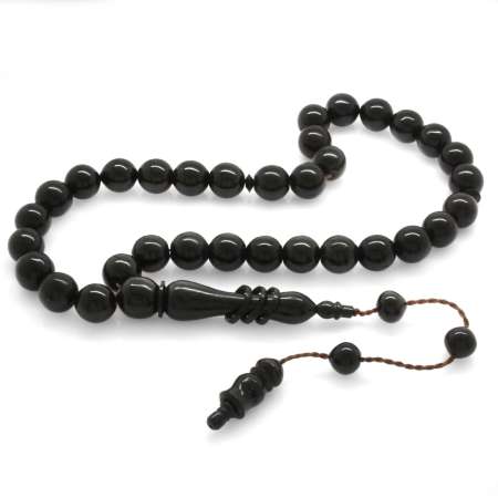 Sistemli İmamesi Halkalı Küre Kesim Siyah Kuka Tesbih - Tesbihane