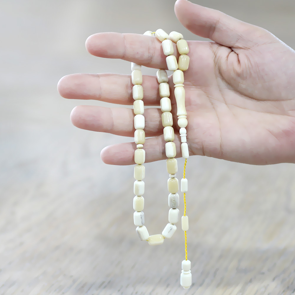 Sistemli İmamesi İşçilikli Kapsül Kesim Doğal Renk Deve Kemiği Tesbih - 2