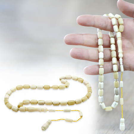 Sistemli İmamesi İşçilikli Kapsül Kesim Doğal Renk Deve Kemiği Tesbih - Tesbihane