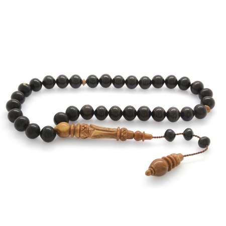 Sistemli İmamesi Kuka İşçilikli İstanbul Kesim Abanoz Ağacı Tesbih - Tesbihane