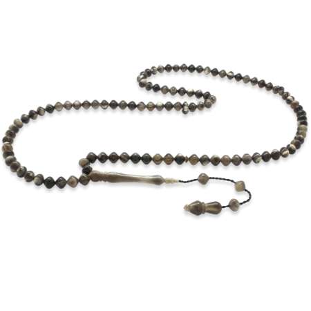 Sistemli İstanbul Kesim Siyah Beyaz Renk 99 Taneli Bufalo Boynuzu Namaz Tesbihi - Tesbihane