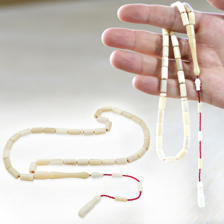 Sistemli Kapsül Kesim İmamesi İşçilikli Naturel Renk Deve Kemiği Tesbih - Tesbihane