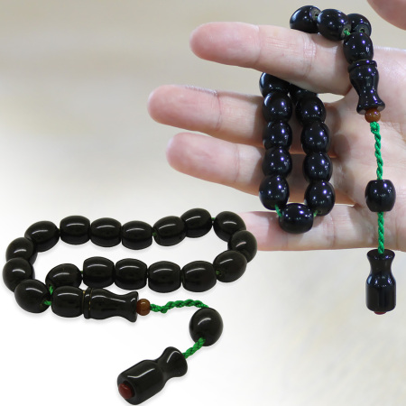 Sistemli Kapsül Kesim Maxi Boy Koyu Yeşil Siyah Ateş Kehribar Efe Tesbih - Tesbihane