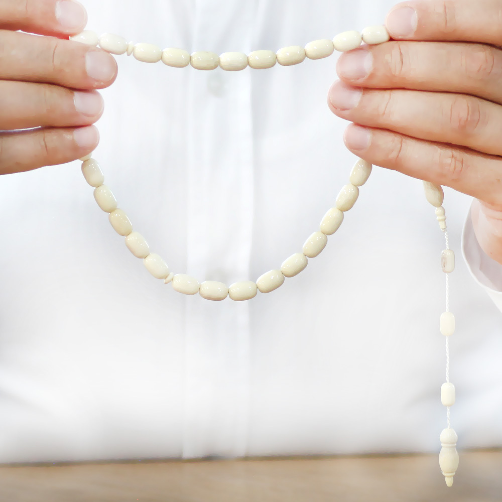 Sistemli Kapsül Kesim Naturel Renk Deve Kemiği Tesbih - 4