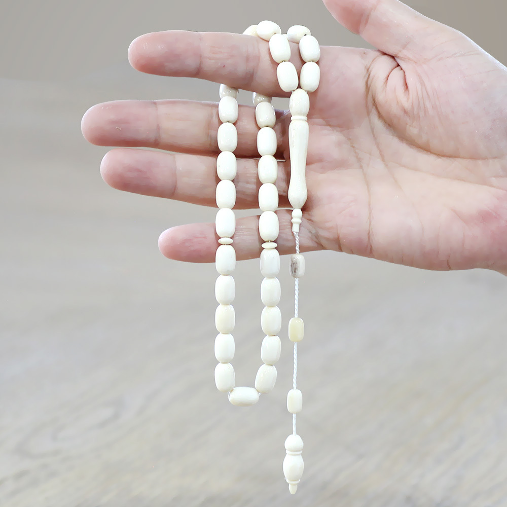 Sistemli Kapsül Kesim Naturel Renk Deve Kemiği Tesbih - 3