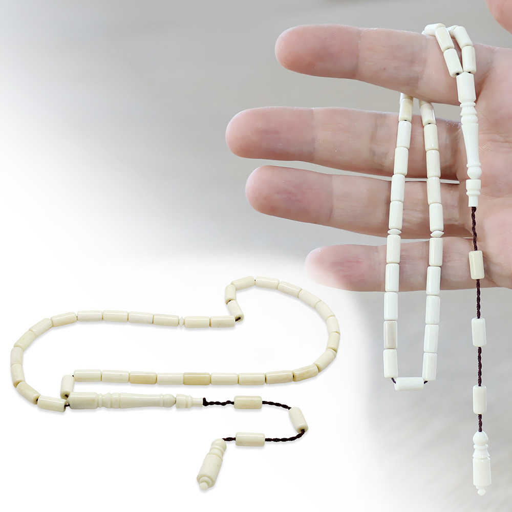 Sistemli Kesme Kesim Naturel Renk Deve Kemiği Tesbih - 2