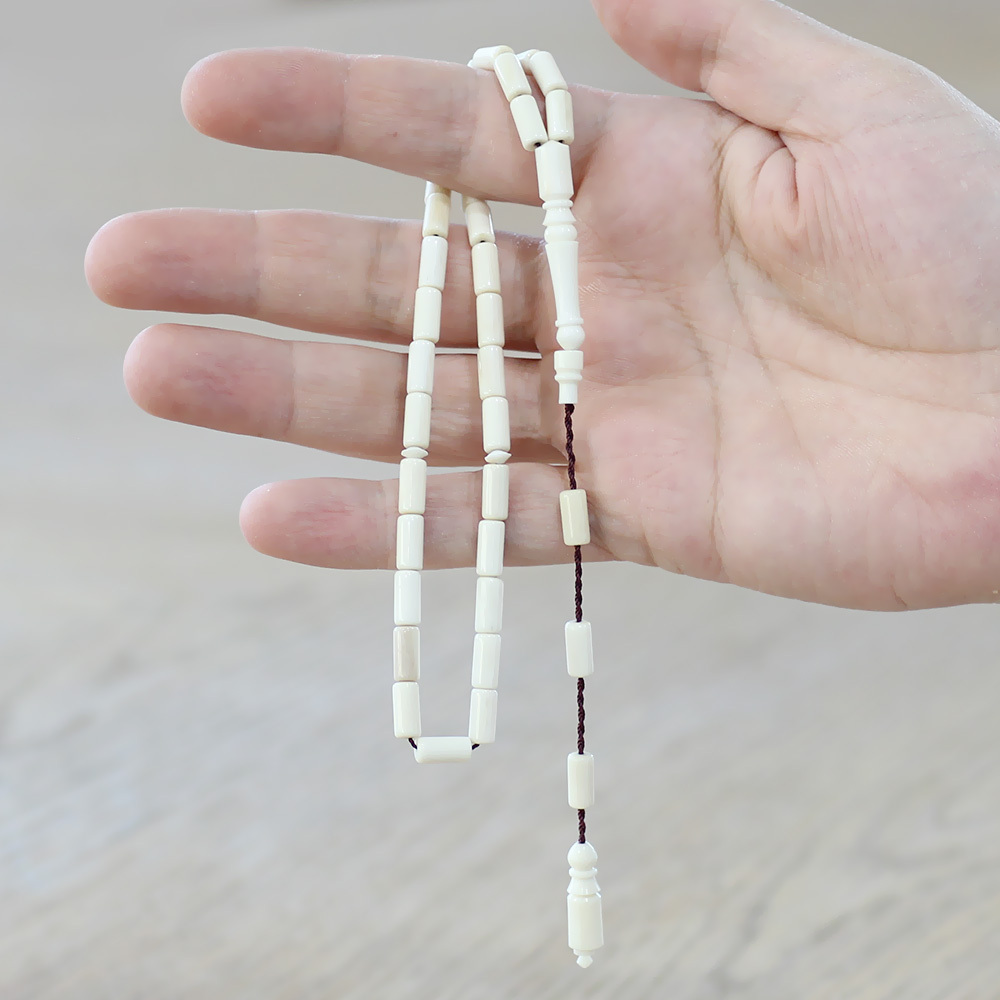 Sistemli Kesme Kesim Naturel Renk Deve Kemiği Tesbih - 3