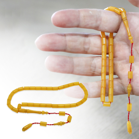 Sistemli Kesme Kesim Sarı Mini Boy Ateş Kehribar Tesbih - Tesbihane