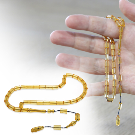 Sistemli Kesme Kesim Şeffaf Beyaz Mini Boy Ateş Kehribar Tesbih - Tesbihane