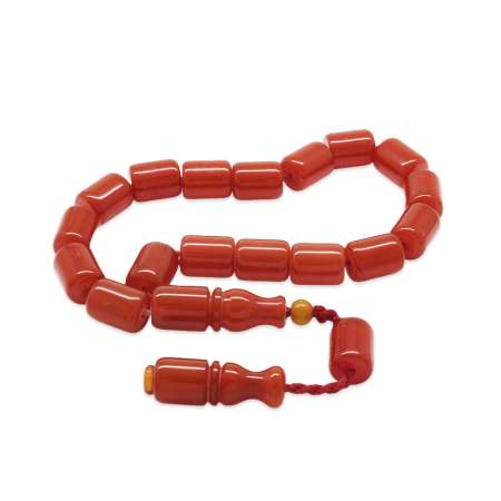 Sistemli Kırmızı İp Detaylı Kapsül Kesim Bal Rengi Ateş Kehribar Efe Tesbih - Tesbihane