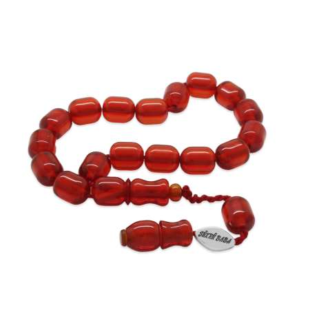 Sistemli İp Detaylı Uçlu Kapsül Kesim Bayrak Kırmızı Ateş Kehribar Efe Tesbih - Tesbihane