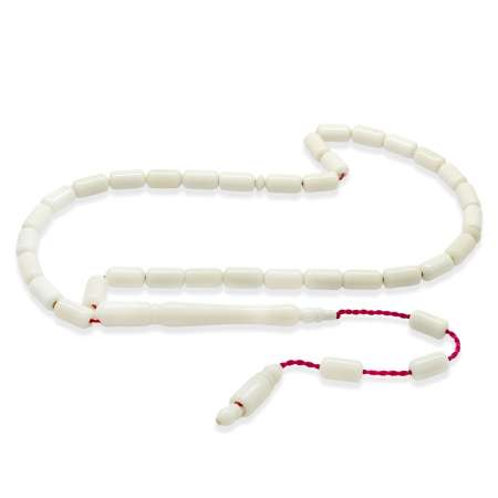 Sistemli Kırmızı İpli Uçlu Kapsül Kesim Deve Kemiği Tesbih - Tesbihane