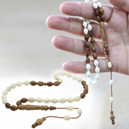 Sistemli Kuka İmameli Arpa Kesim Naturel Renk Deve Kemiği Tesbih - Tesbihane