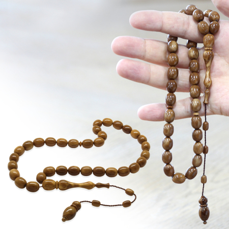 Sistemli Kum Saati İmame Tasarım Tombul Kapsül Kesim Kahverengi Kuka Tesbih - Tesbihane