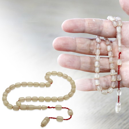 Sistemli Küp Kesim Bilek Boy Sedefli Şeffaf Beyaz Ateş Kehribar Tesbih - Tesbihane