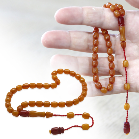 Sistemli Küp Kesim Çift Renk İmameli Bilek Boy Koyu Bal Rengi Ateş Kehribar Tesbih - Tesbihane