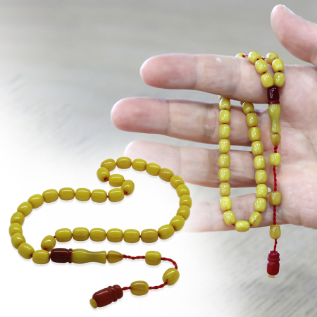 Sistemli Küp Kesim Çift Renk İmameli Bilek Boy Yeşil Ateş Kehribar Tesbih - Tesbihane