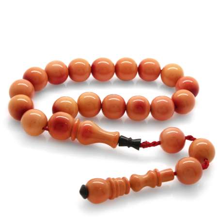 Sistemli Küre Kesim Gül Kurusu-Kırmızı Çubuk Sıkma Kehribar Efe Tesbih - Tesbihane