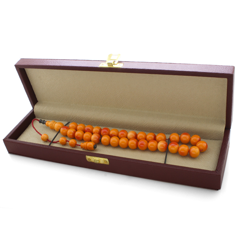 Sistemli Küre Kesim İri Boy Orange Çubuk Sıkma Kehribar Tesbih - 2