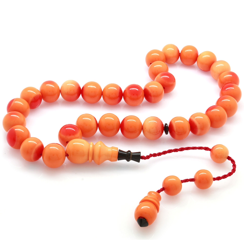 Sistemli Küre Kesim İri Boy Orange Çubuk Sıkma Kehribar Tesbih - 3