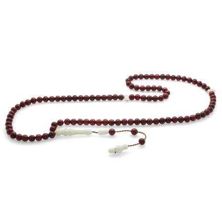 Sistemli Küre Kesim İşlemeli Deve Kemiği İmameli Koyu Renk 99 Taneli Kuka Namaz Tesbihi - Tesbihane