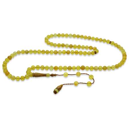 Sistemli Küre Kesim Kuka Kombinasyontaneli Şeffaf Sarı Beyaz Doğal Damla Kehribar Namaz Tesbihi - Tesbihane