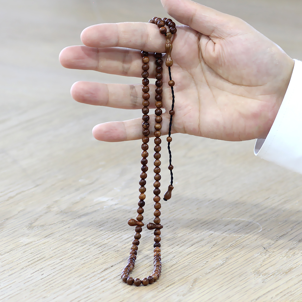 Sistemli Küre Kesim Kum Saati Tasarım İmameli Kahverengi 99 Taneli Kuka Namaz Tesbihi - 3