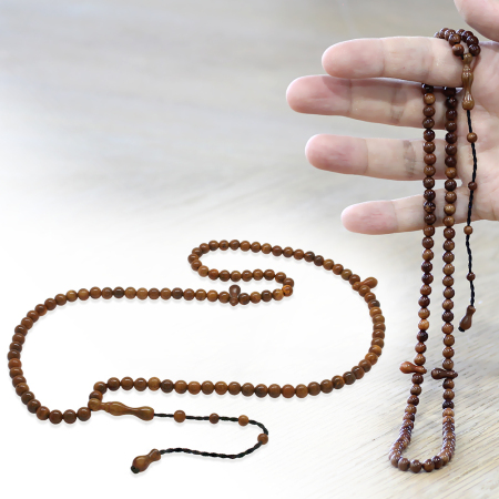 Sistemli Küre Kesim Kum Saati Tasarım İmameli Kahverengi 99 Taneli Kuka Namaz Tesbihi - Tesbihane