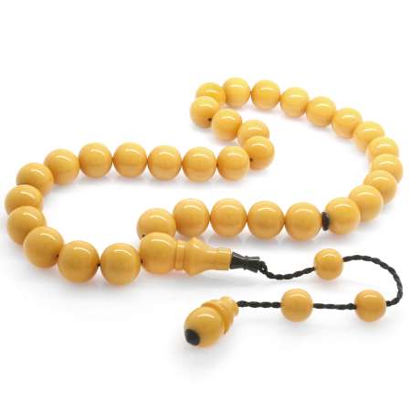 Sistemli Küre Kesim Maxi Boy Beyaz-Sarı Çubuk Sıkma Kehribar Tesbih - Tesbihane