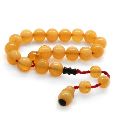 Sistemli Küre Kesim Orange-Beyaz Çubuk Sıkma Kehribar Efe Tesbih - Tesbihane