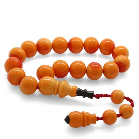 Sistemli Küre Kesim Orange-Kırmızı Çubuk Sıkma Kehribar Efe Tesbih - Tesbihane