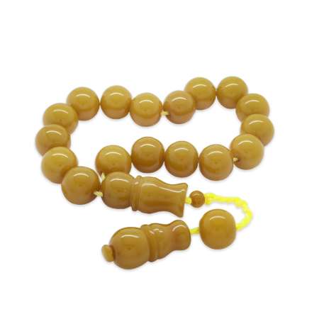 Sistemli Küre Kesim Sarı İp Detayl Maxi Boy Bal Rengi Ateş Kehribar Efe Tesbih - Tesbihane