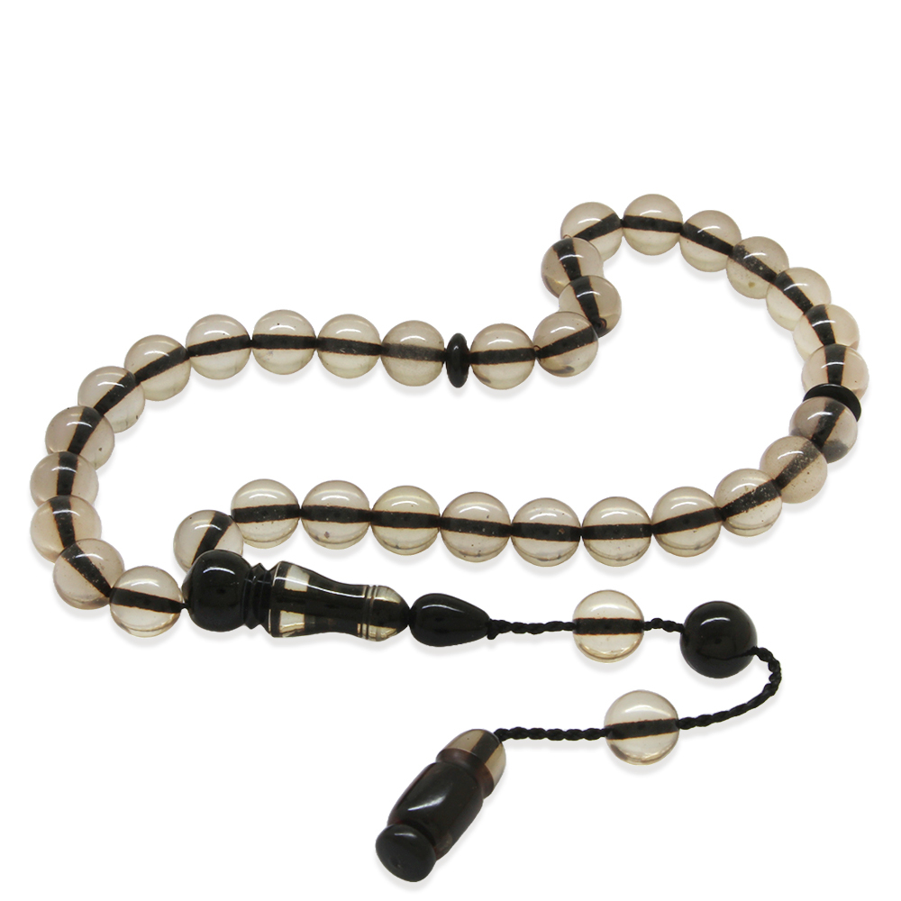 Sistemli Küre Kesim Sürmeli İmame Kombinli Şeffaf Ateş Kehribar Tesbih - 2