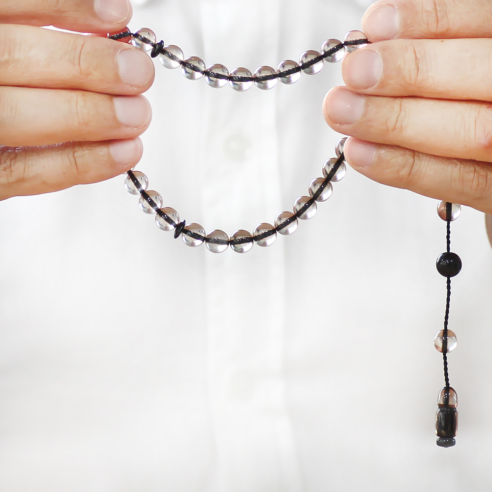 Sistemli Küre Kesim Sürmeli İmame Kombinli Şeffaf Ateş Kehribar Tesbih - 4