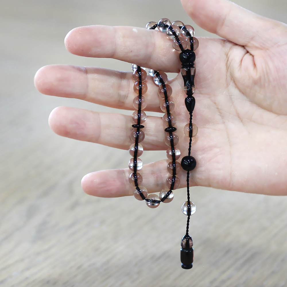 Sistemli Küre Kesim Sürmeli İmame Kombinli Şeffaf Ateş Kehribar Tesbih - 3