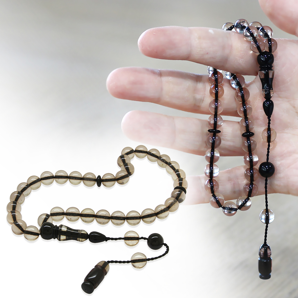 Sistemli Küre Kesim Sürmeli İmame Kombinli Şeffaf Ateş Kehribar Tesbih - 1