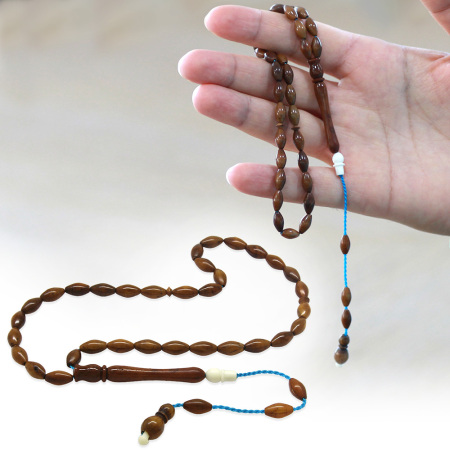 Sistemli Mavi İpli İnce Tasarım Deve Kemiği Süslemeli Exclusive Renk Arpa Kesim Kuka Tesbih - Tesbihane