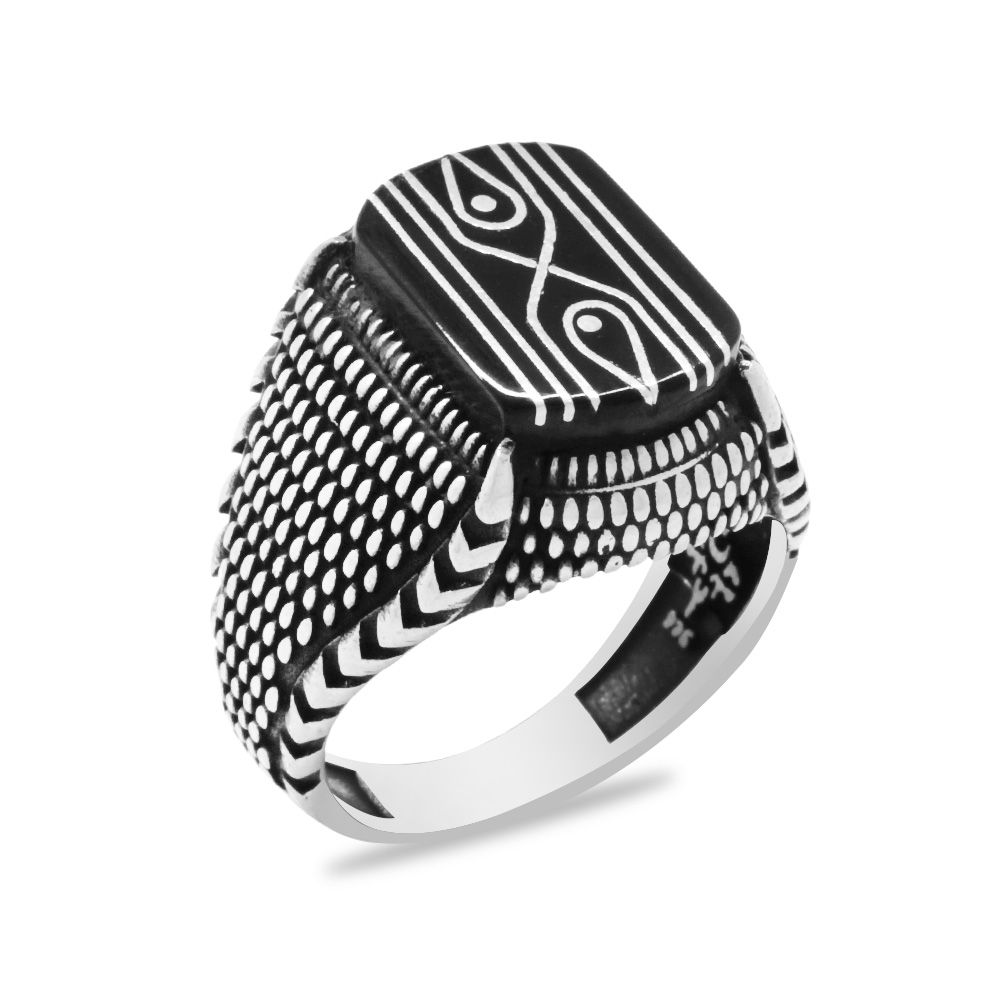 Sistemli Usta Kumpas İşçilikli Özel Kesim Erzurum Oltu Taşı Tesbih ve Oltu Gümüş Erkek Yüzük Seti - 3