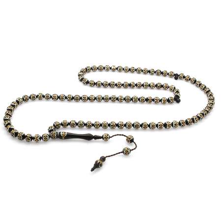 Sistemli Pirinç Sarmal Beyaz Mine Dolgu Küre Kesim 99 Taneli Kuka Namaz Tesbihi - Tesbihane